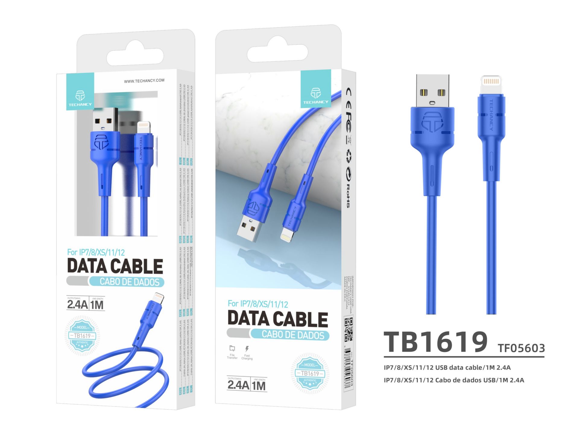 USB-Kabel für IP 6/7/8 / X / Xs 2A 1M Blau USB-Kabel für IP 6/7/8 / X / Xs 2A 1M Blau
