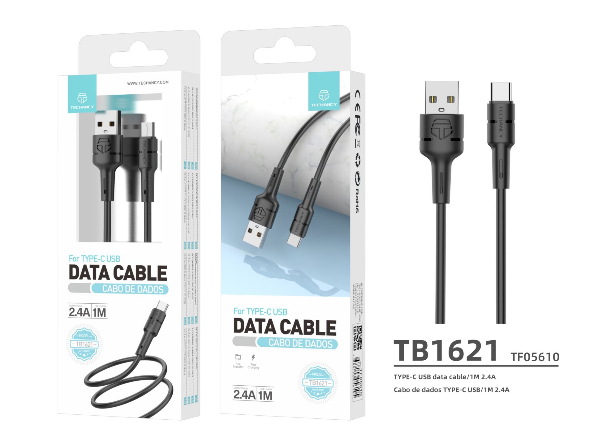 USB-Typ C Kabel 2A 1M Schwarz