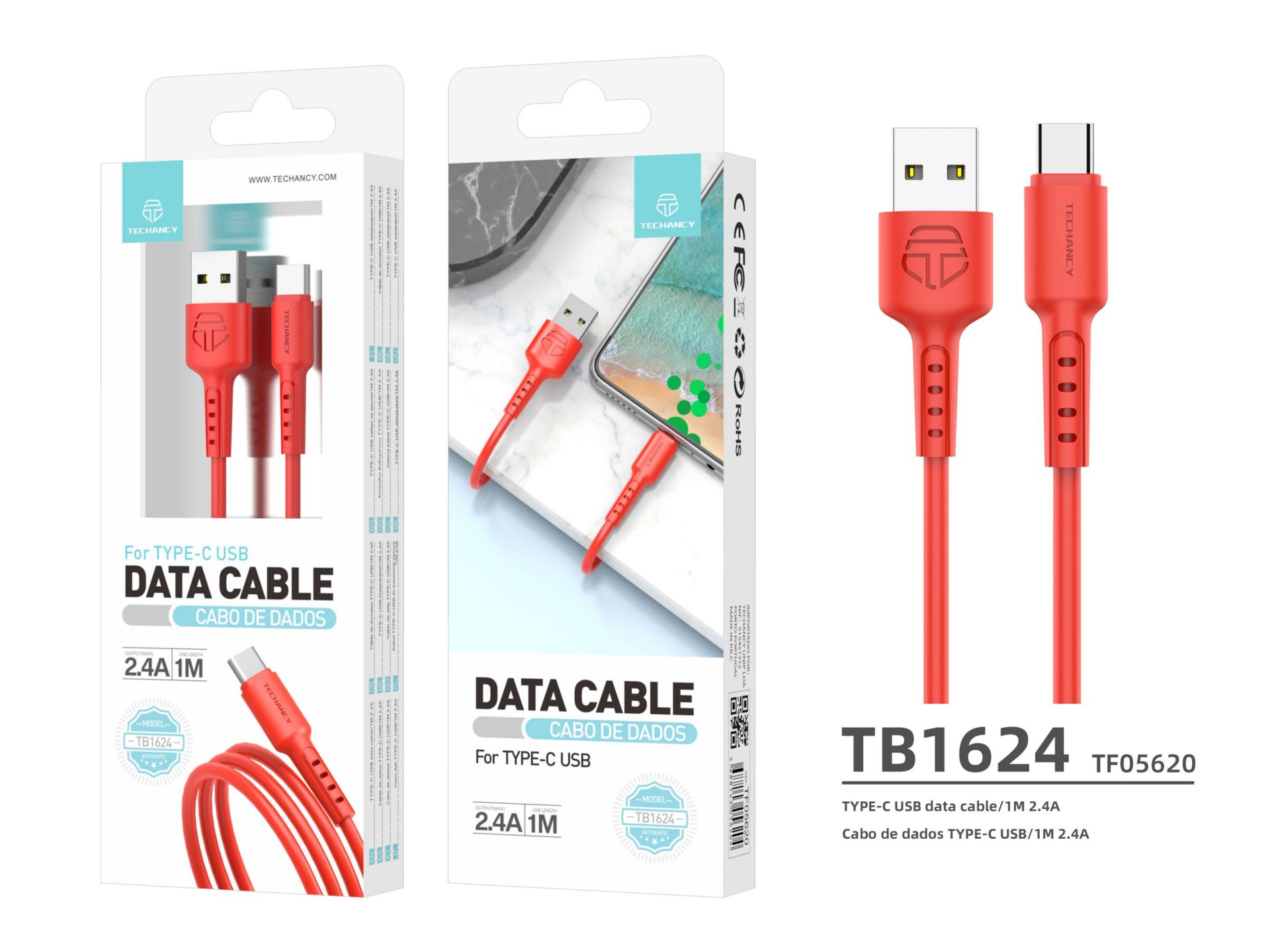 Cable USB C 2A 1M rojo Cable USB C 2A 1M rojo