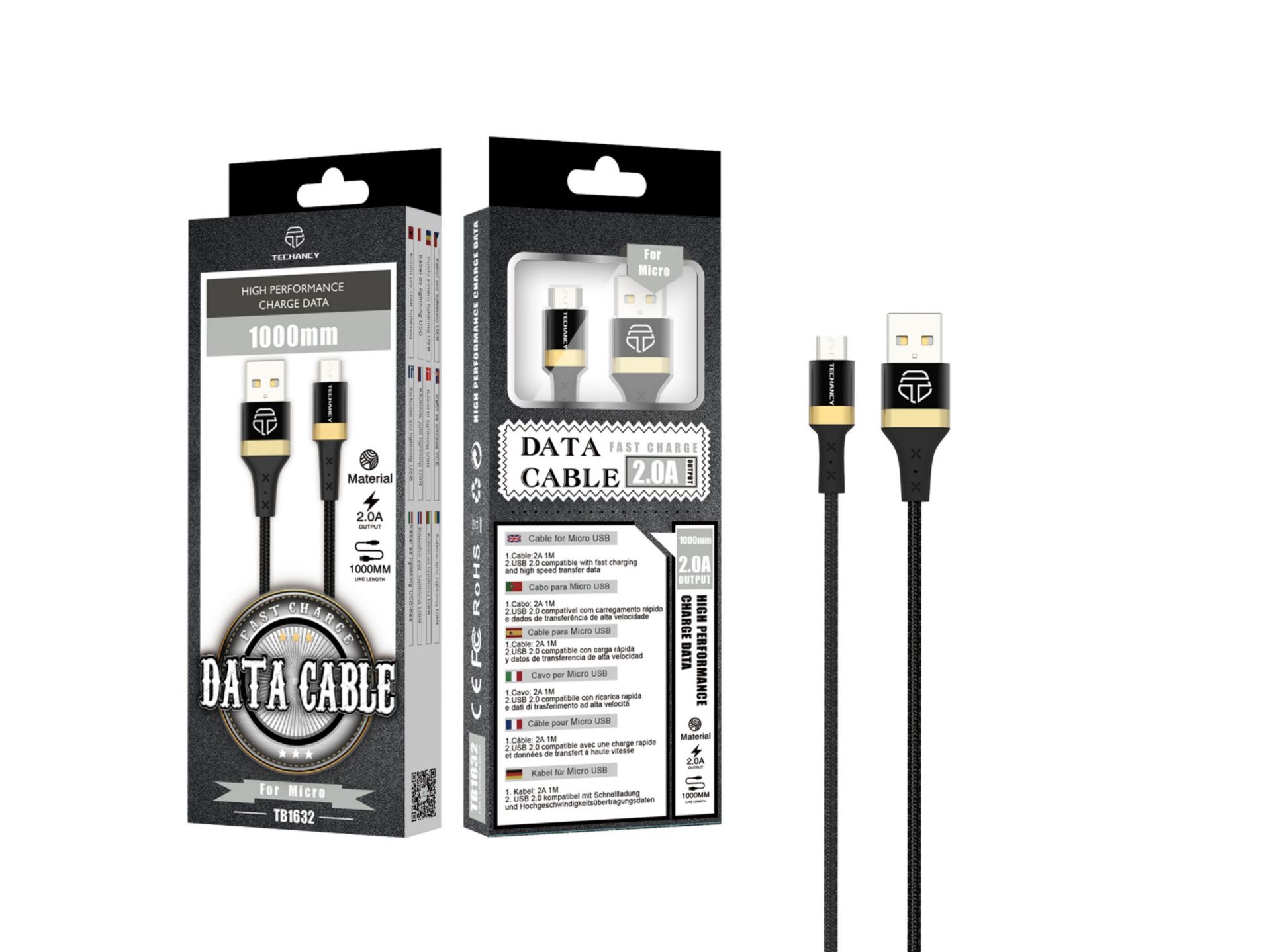 Línea Micro Usb 2A 1M oro + negro Línea Micro Usb 2A 1M oro + negro