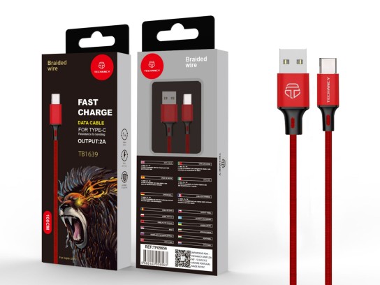 Cble USB-Type C 2A 1M Rouge