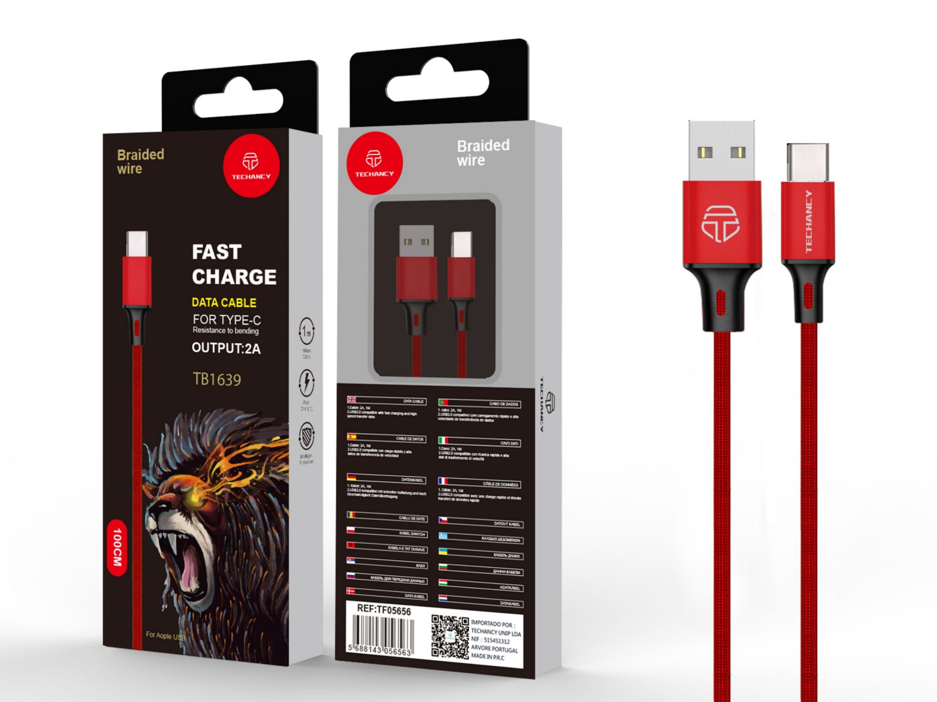Cable USB C 2A 1M rojo Cable USB C 2A 1M rojo