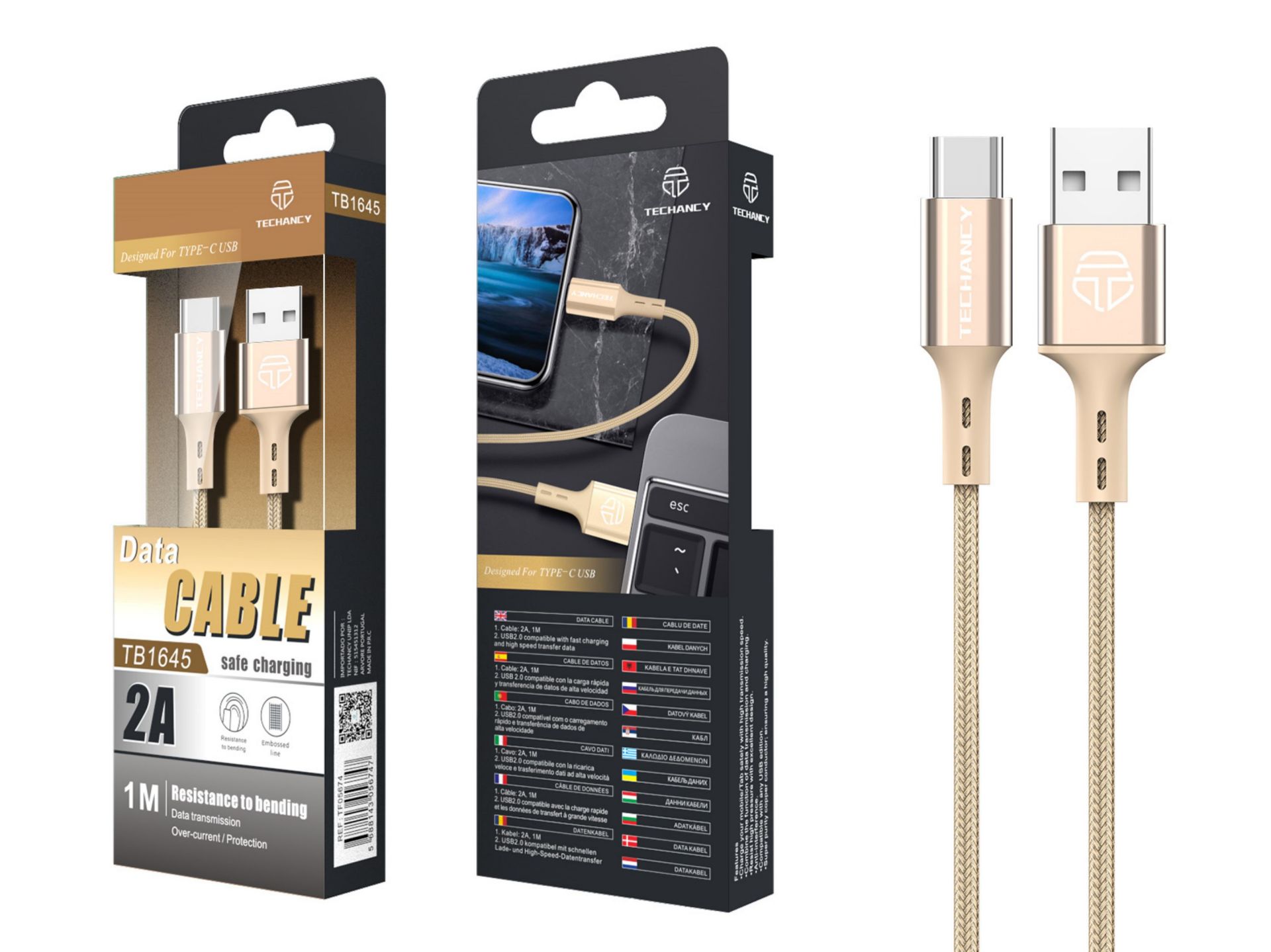 Línea USB C 2A 1M de oro Línea USB C 2A 1M de oro