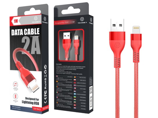 Usb Cable For Ip 6/7/8 / X / Xs 2A 1M Red