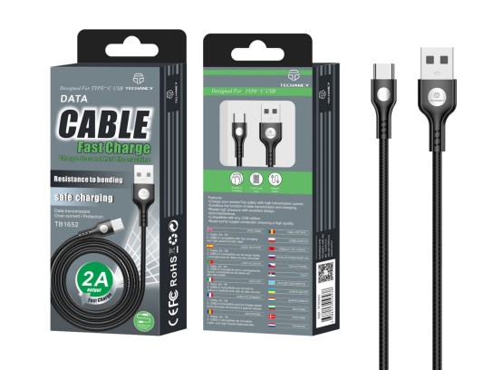 Cble USB-Type C 2A 1M Noir