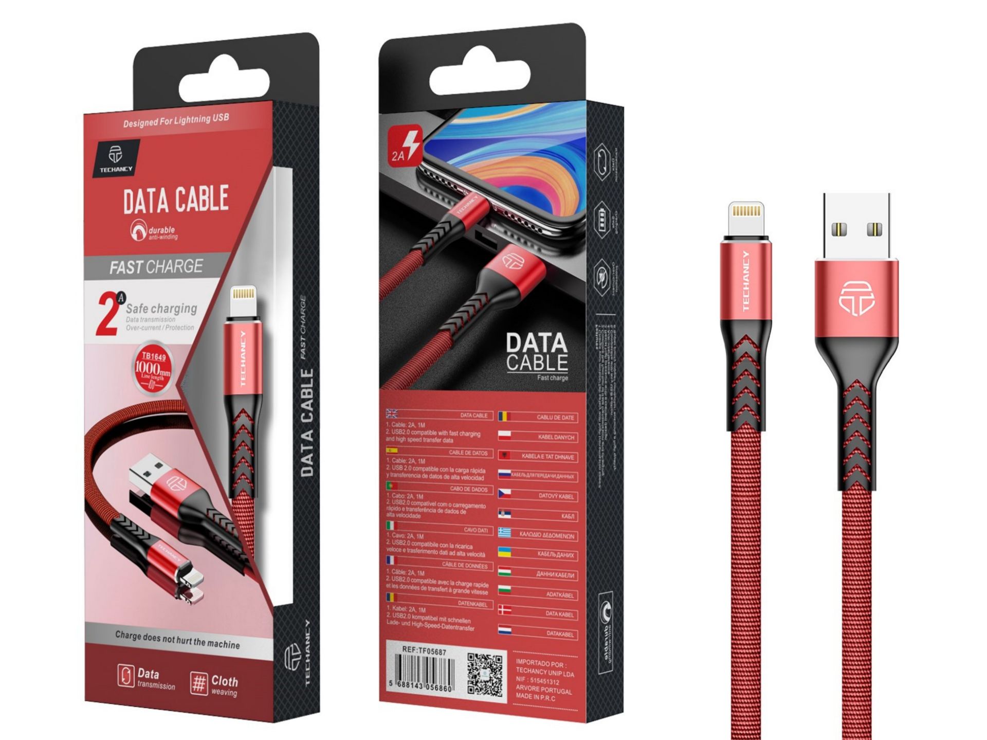 Cable Usb rojo Ip 6/7/8/X/Xs 2A 1M Cable Usb rojo Ip 6/7/8/X/Xs 2A 1M