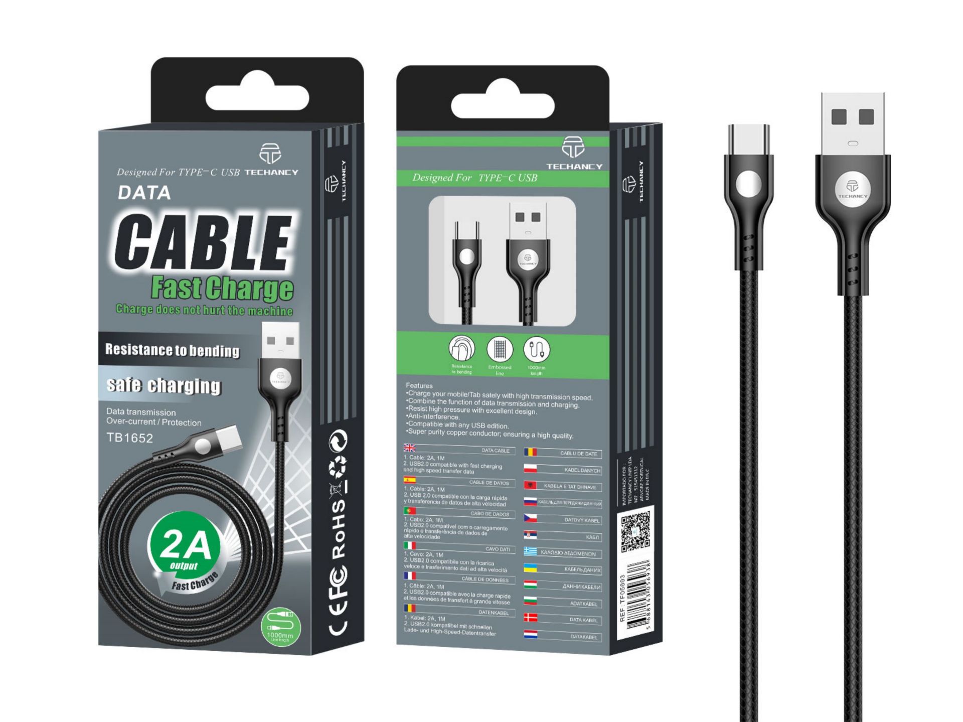 L�nea USB C 2A 1M negro