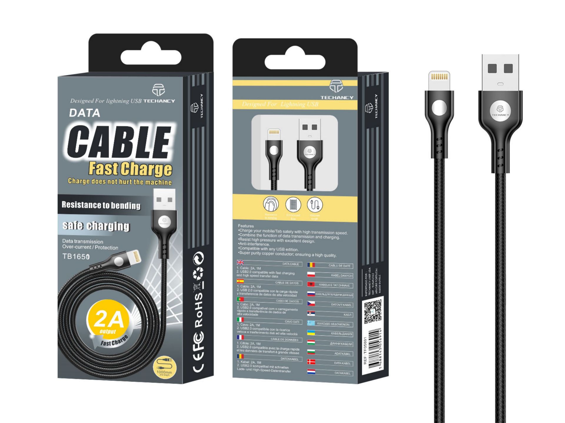 Câble USB Pour Ip 6/7/8 / X / Xs 2A 1M Noir Câble USB Pour Ip 6/7/8 / X / Xs 2A 1M Noir