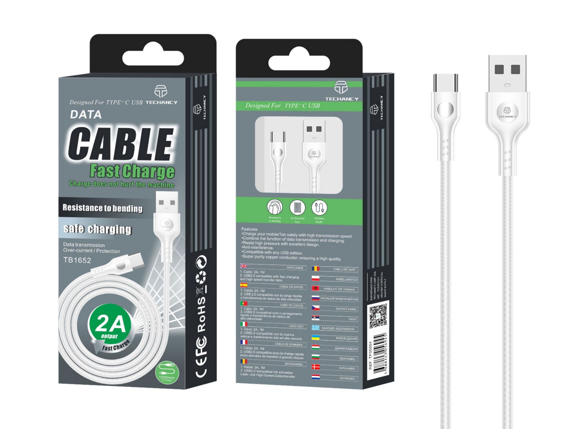 Cable USB C 2A 1M blanco Cable USB C 2A 1M blanco