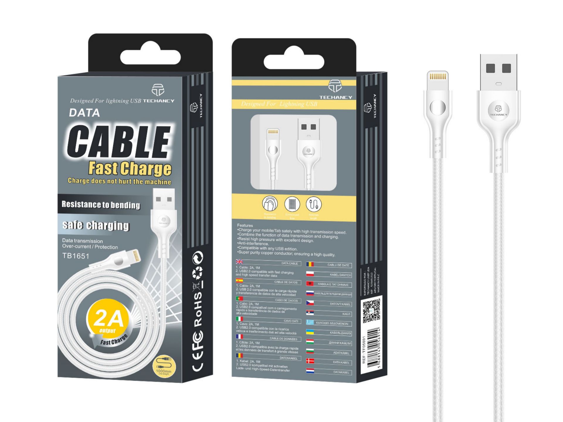 Câble USB pour Ip 6/7/8 / X / Xs 2A 1M blanc Câble USB pour Ip 6/7/8 / X / Xs 2A 1M blanc