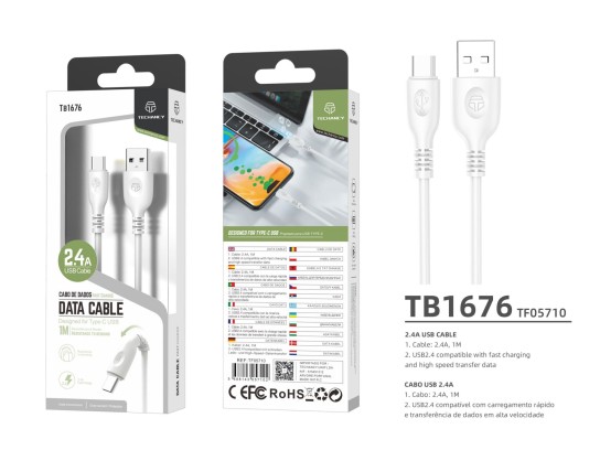 Data Cable Type-C 1M 2.4A White High Quality