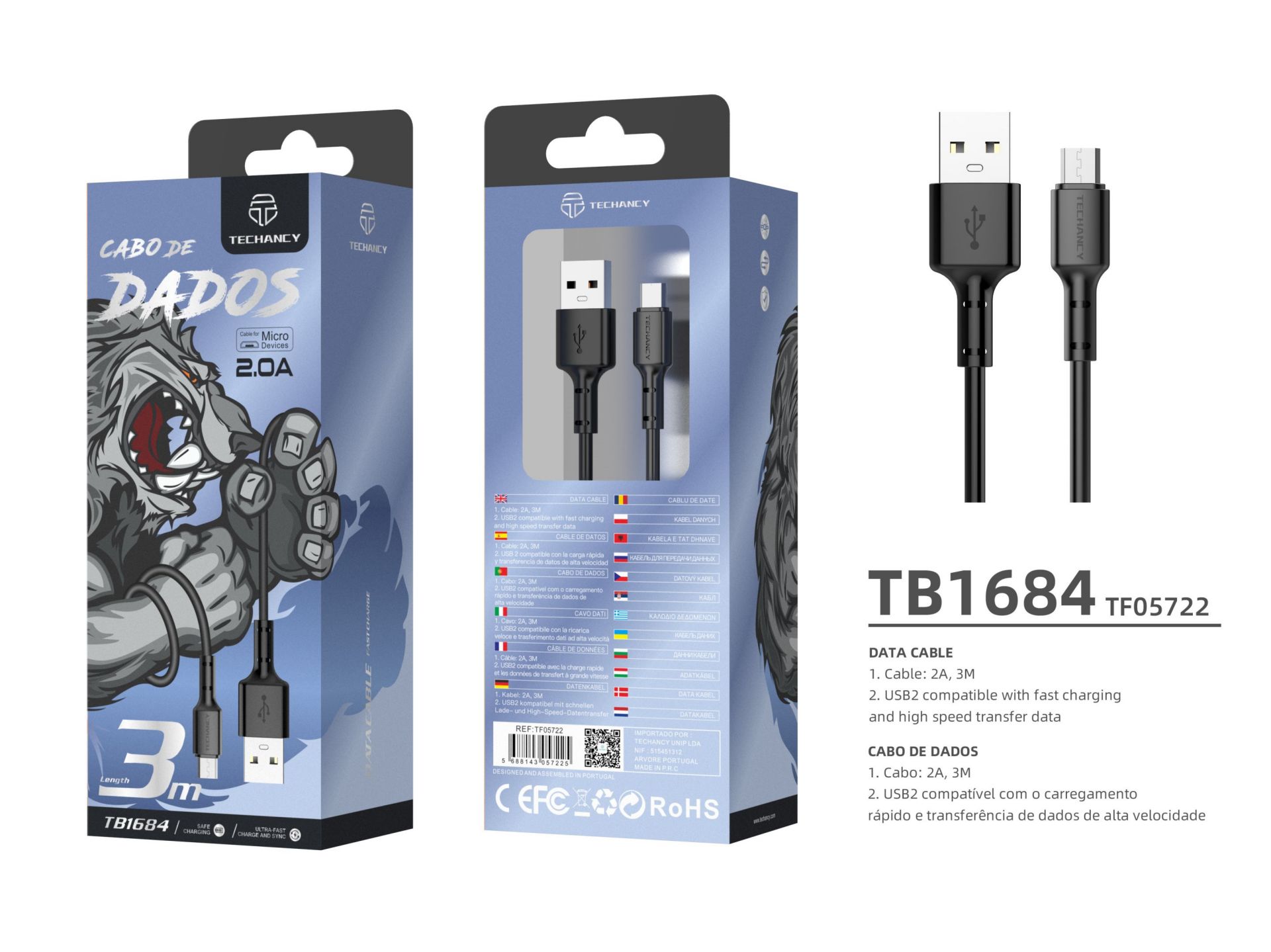 Línea Micro Usb 3M 2A negro Línea Micro Usb 3M 2A negro
