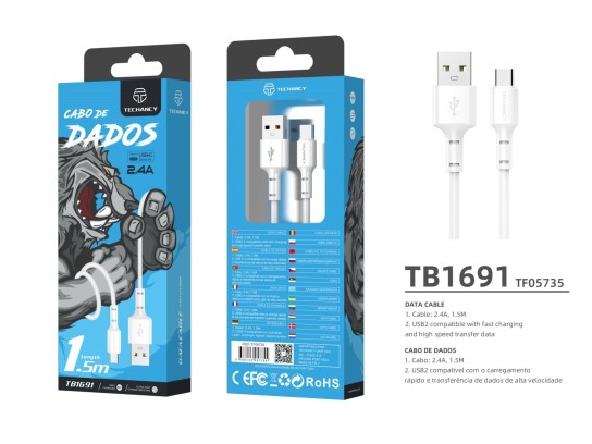 USB Cable Type C 2.4A 1.5M White