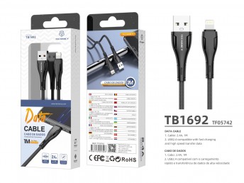 Cble USB pour IP 7/8/Xs/11/12 1M 2,4 A Noir