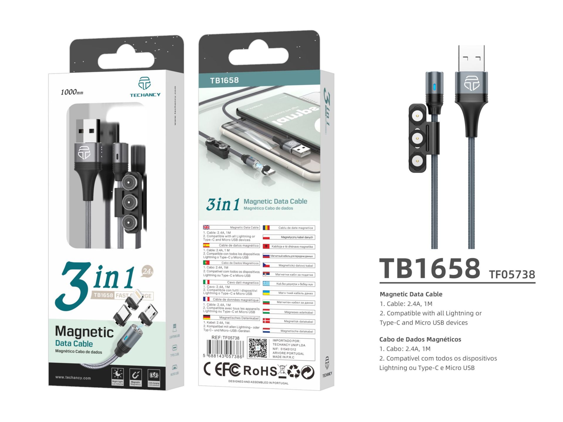 Magnetic Cable 3 In 1 Gray Magnetic Cable 3 In 1 Gray