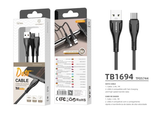 Cable negro Usb C1M 2.4A