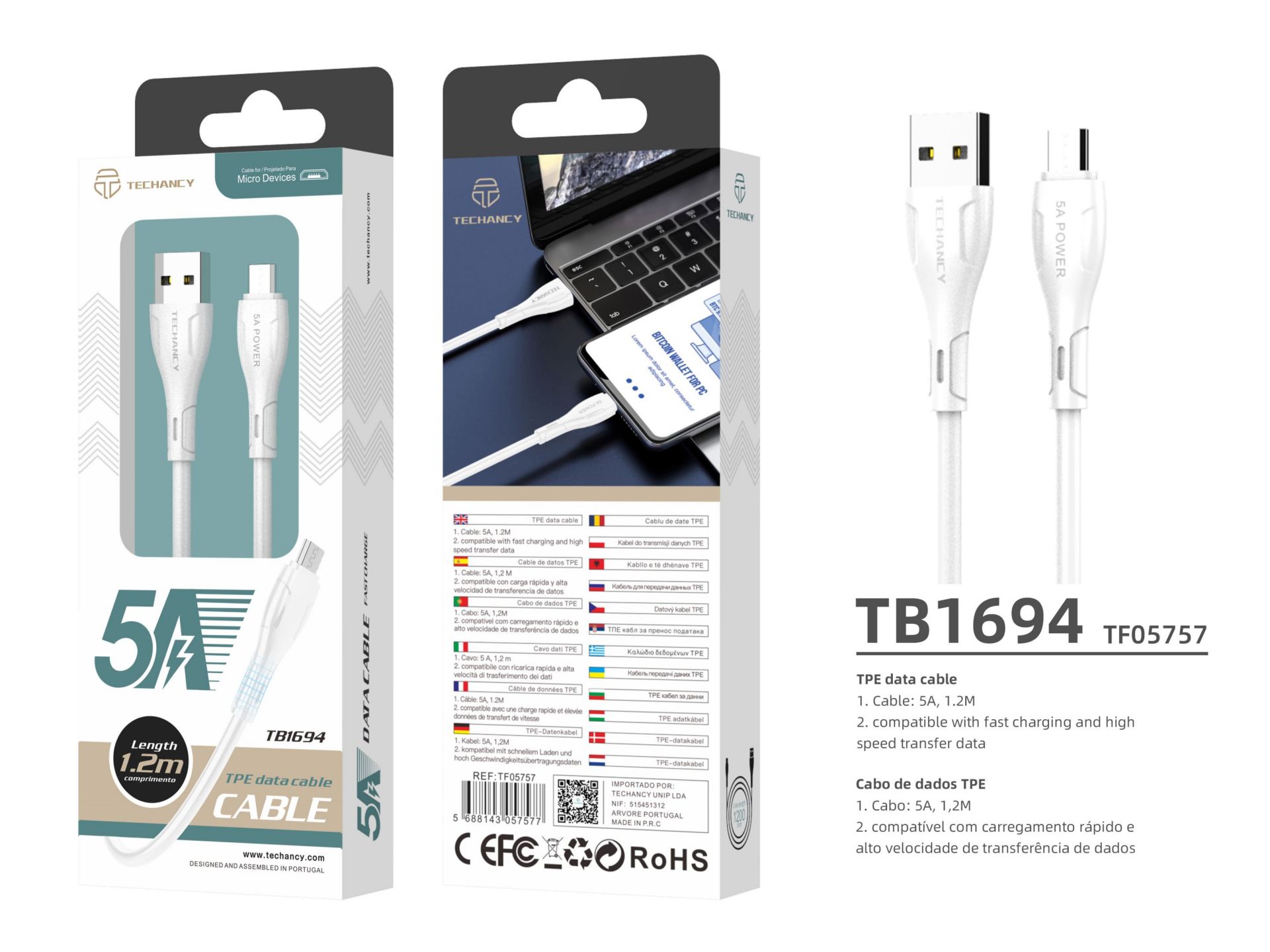 Cable blanco Micro Usb 1.2M 5A Cable blanco Micro Usb 1.2M 5A