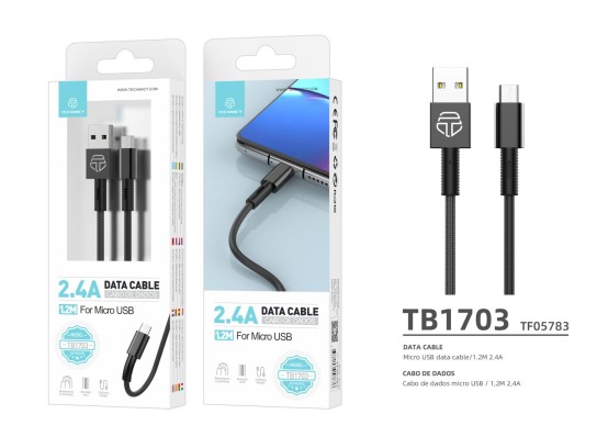 Cabo De Dados Micro Usb 1.2M  1,2M Preto 2,4A