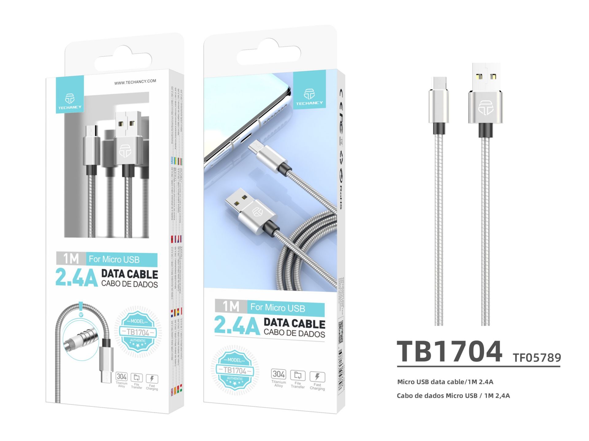 Data Cable Micro Usb 2.4A Aluminum 1M Silver Data Cable Micro Usb 2.4A Aluminum 1M Silver