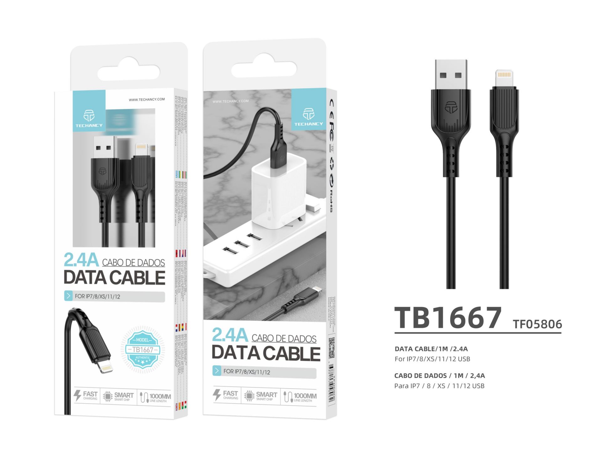 Datenkabel PVC 1M Lightning 2.4A Schwarz Datenkabel PVC 1M Lightning 2.4A Schwarz