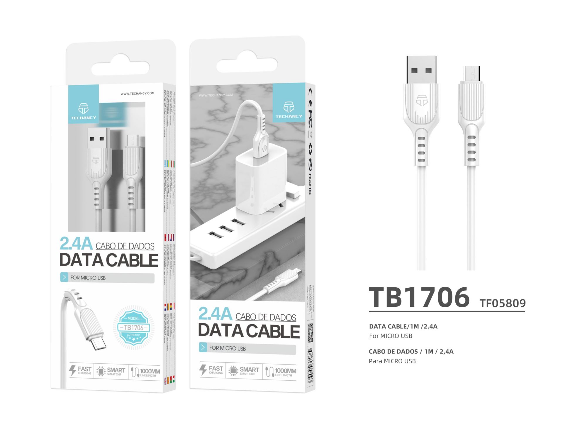 Data Cable Pvc 1M Micro Usb 2.4A White Data Cable Pvc 1M Micro Usb 2.4A White