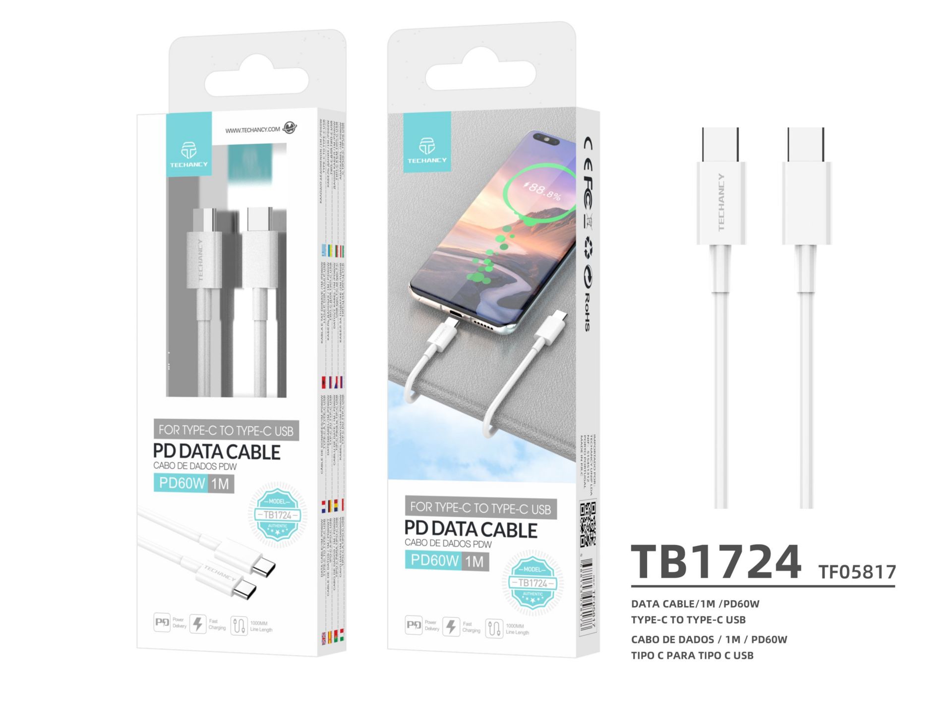 Datenkabel Typ-C bis Typ-C Pd 1M Weiß Datenkabel Typ-C bis Typ-C Pd 1M Weiß