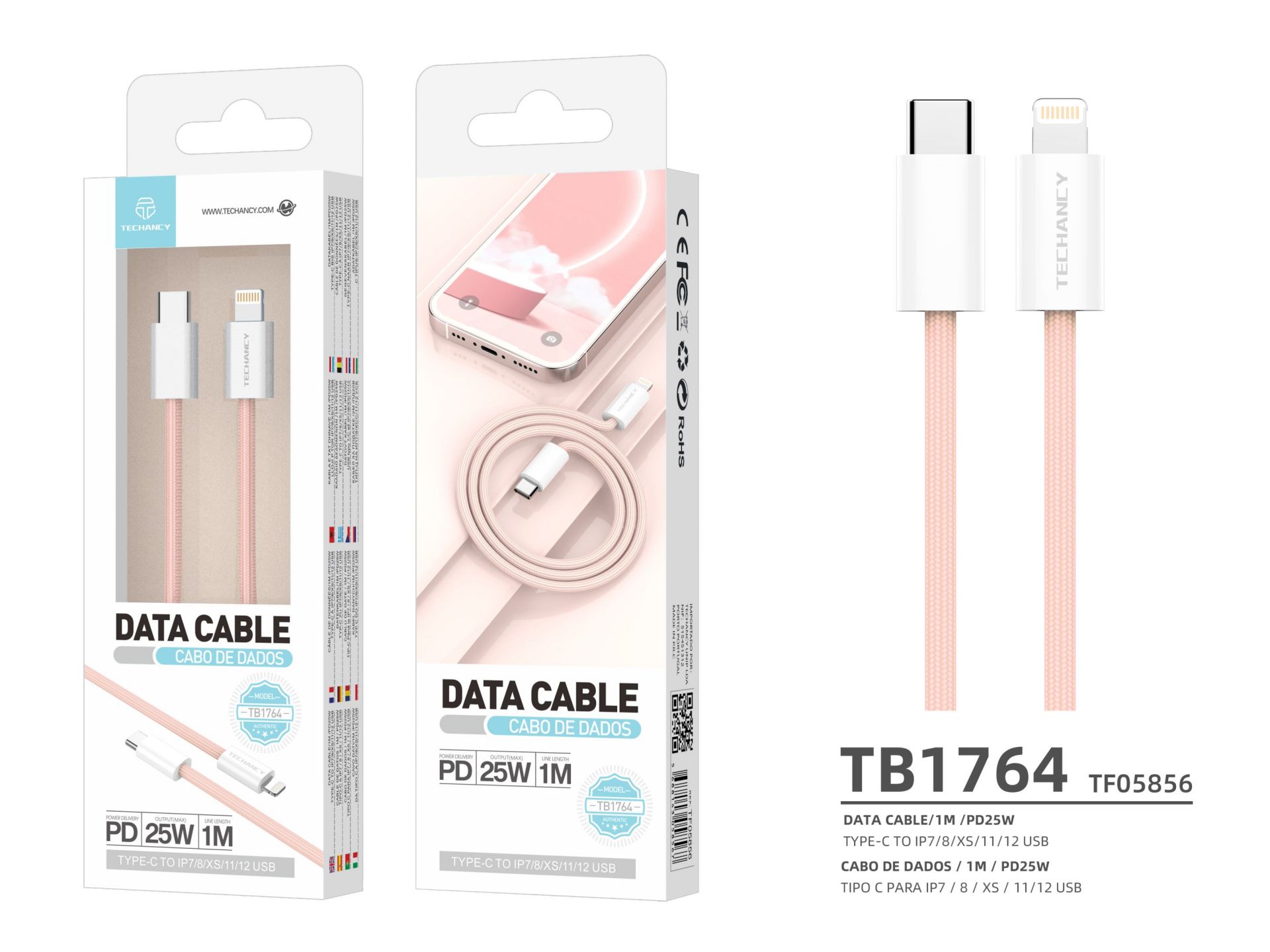 Pd-Datenkabel Typ-C/Lightning 25W Pink Pd-Datenkabel Typ-C/Lightning 25W Pink
