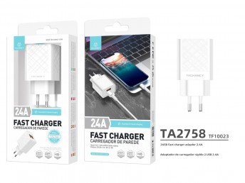 Caricabatterie 2.4A 2Usb Bianco