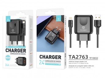 Chargeur Avec Cble Pour Ip 2.4A 1M 2Usb Noir