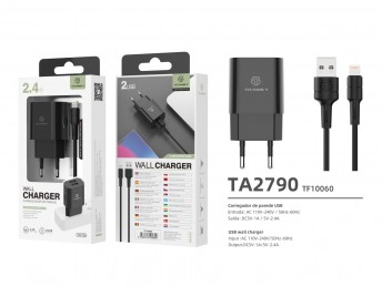 Charger With Cable For IP 2.4A 2Usb 1M Black