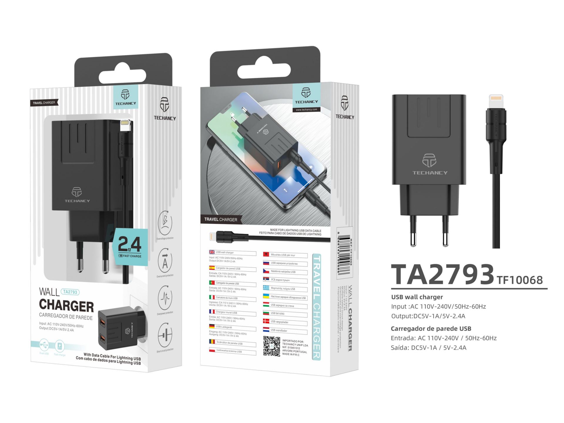 Charger With Cable For IP 2.4A 2Usb 1M Black Charger With Cable For IP 2.4A 2Usb 1M Black