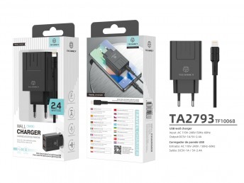 Carregador Com Cabo Para Ip 2.4A 2Usb 1M Preto