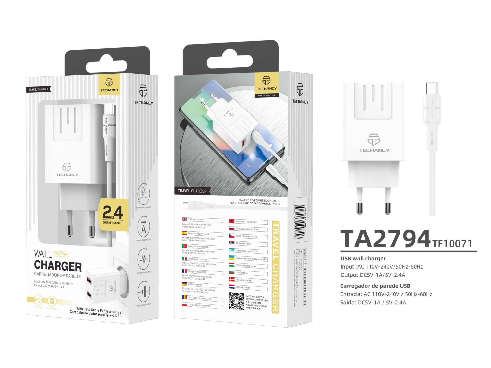 C 2.4A 2USB 1M cargador de cable blanco C 2.4A 2USB 1M cargador de cable blanco