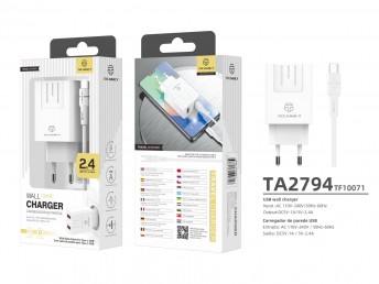 Charger With Cable For Type-C 2.4A 2Usb 1M White