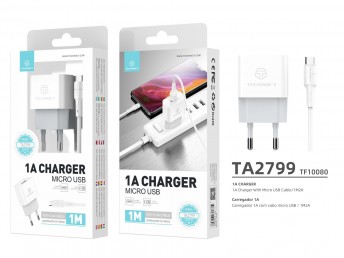 Charger With Micro Usb Cable 1A 1M 1Usb White
