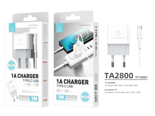 Charger With Cable Type-C 1A 1M 1Usb White