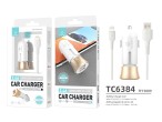 Chargeur de voiture avec câble pour Ip 6/7/8/X / Xs 2.4A 1M 2Usb blanc/or Chargeur de voiture avec câble pour Ip 6/7/8/X / Xs 2.4A 1M 2Usb blanc/or