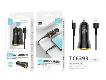 Car Charger With Micro Usb Cable 2.4A 1M 2Usb Black/Gold
