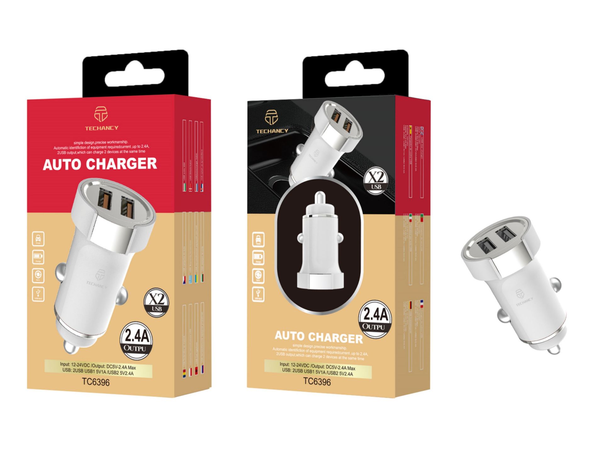 Caricabatterie da auto 2.4A 2Usb Bianco/Argento Caricabatterie da auto 2.4A 2Usb Bianco/Argento
