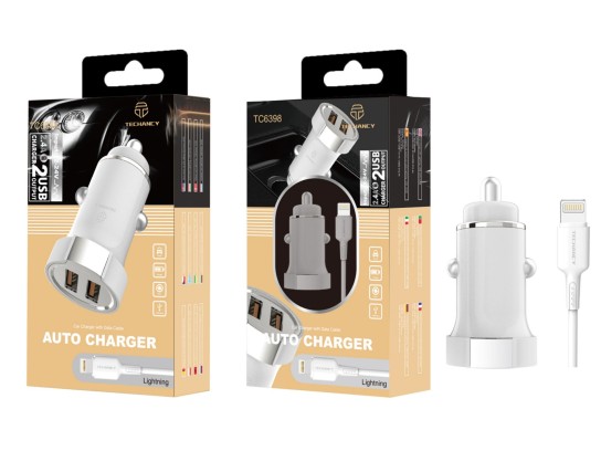 Car Charger With Cable For Ip 6/7/8/X/Xs 2.4A 1M 2Usb White/Silver