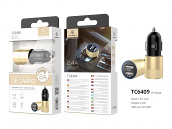 Car Charger 2.4A 2Usb Black Gold