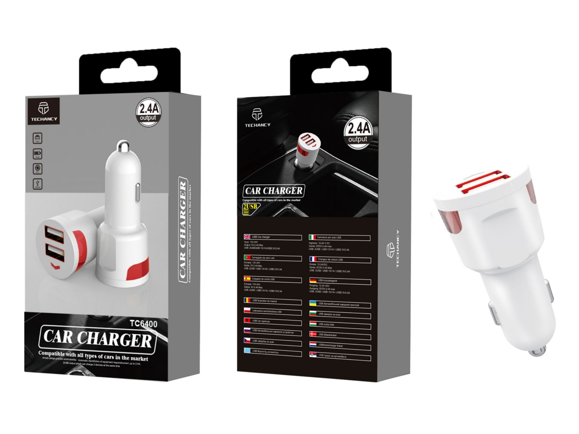 Caricabatterie da auto 2.4A 2Usb Rosso
