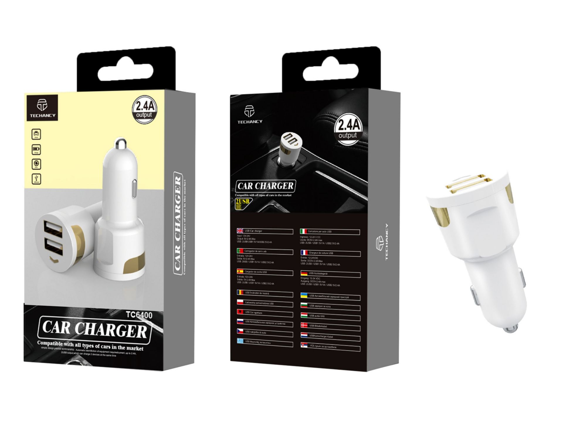 Cargador de coche 2.4A 2USB dorado Cargador de coche 2.4A 2USB dorado