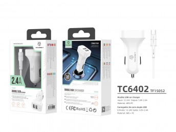 Car Charger For Type-C 2Usb Basic 2.4A White