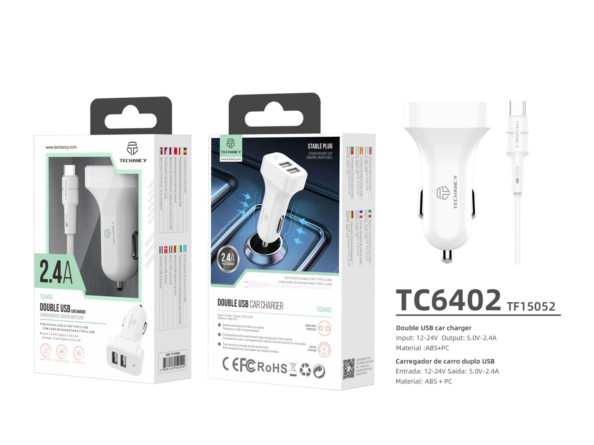 Cargador de coche blanco C2USB Basic 2.4A Cargador de coche blanco C2USB Basic 2.4A
