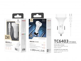Car Charger For Micro Usb 2Usb Basic 2.4A White