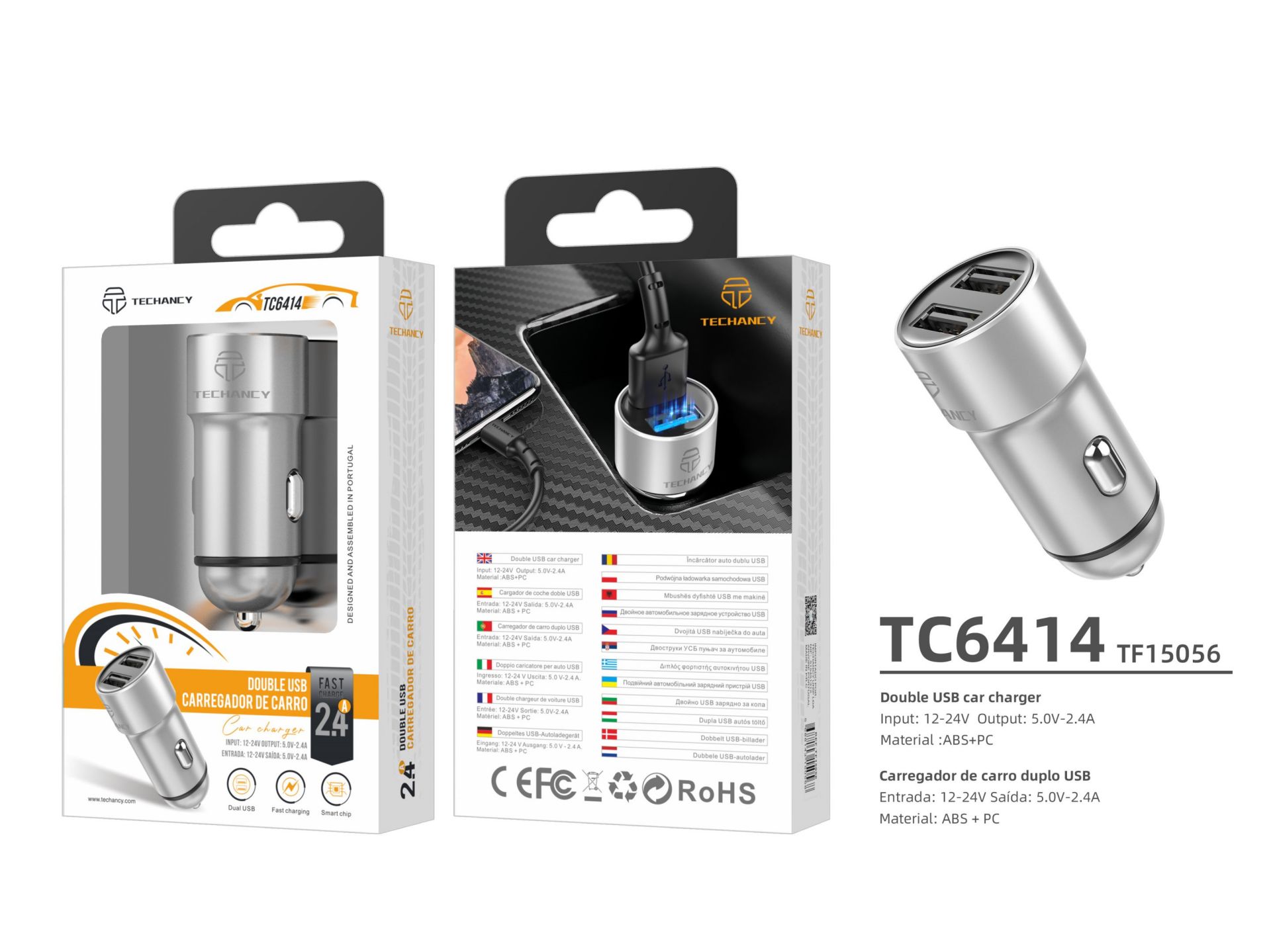 Cargador de coche 2USB 2.4A plata Cargador de coche 2USB 2.4A plata