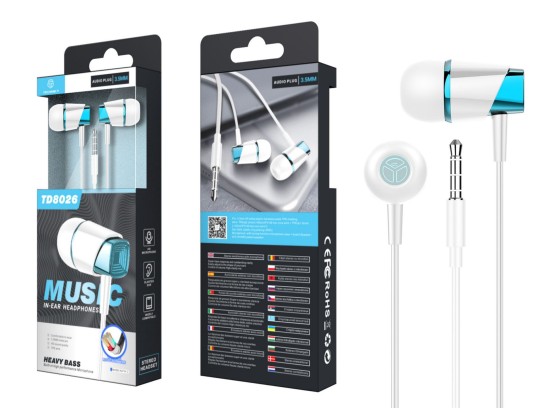 Auriculares Com Fio Microfone Branco/Azul