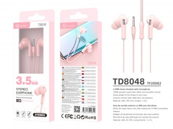 Macaron 3 generacin 3,5 mm auriculares rosados ??1,2 m controlados por cable