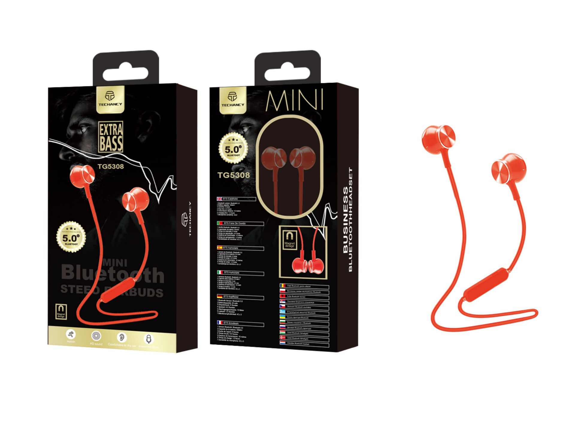 Auriculares Bluetooth deportivos rojos
